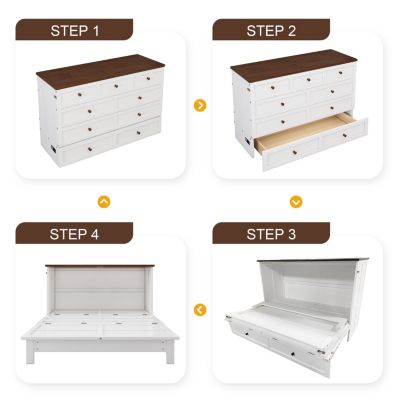 Queen Size Wood Charging Station & Storage Murphy Bed Chest