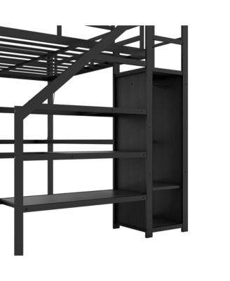 Twin XL Loft Bed with L-Shaped Desk and Wardrobe
