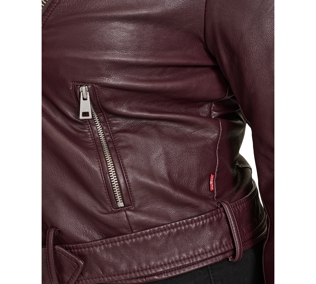 Levi's Plus Size Faux Leather Belted Motorcycle Jacket In Burgundy