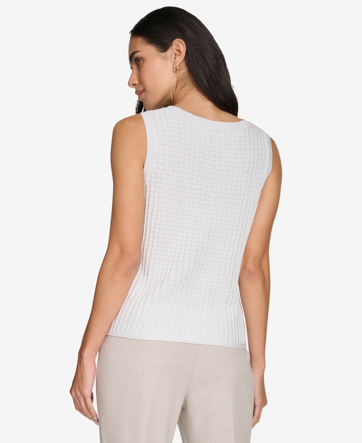 Calvin Klein Women's Crewneck Metallic Sleeveless Blouse -silver