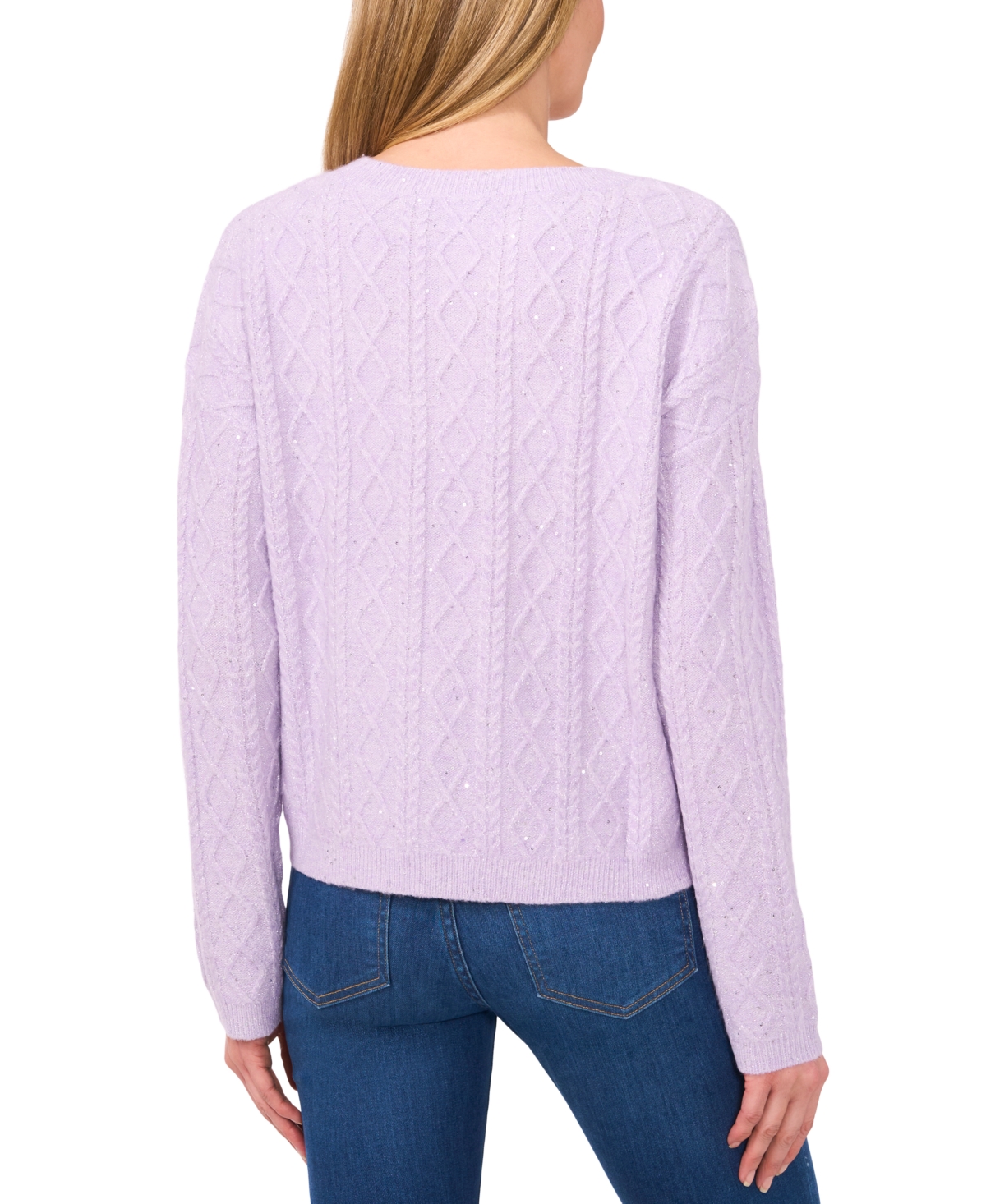 Cece Sequin Cable Stitch Sweater In Lavender Wave