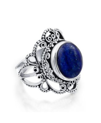 Large Natural Stones Filigree Oval Cabochon Armor Full Finger Statement Oxidized .925 Sterling Silver