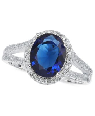 Charter Club - Silver-Tone Blue Stone & Crystal Halo Ring