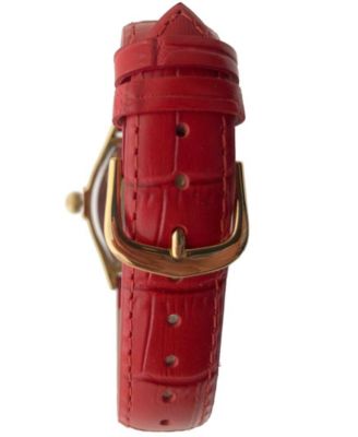 Women's 36mm Red Watch Barrel Shaped Tank Case Leather Strap