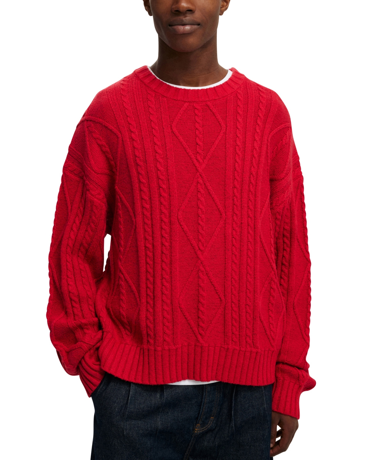 COTTON ON MEN'S CABLE KNIT CREW SWEATER 