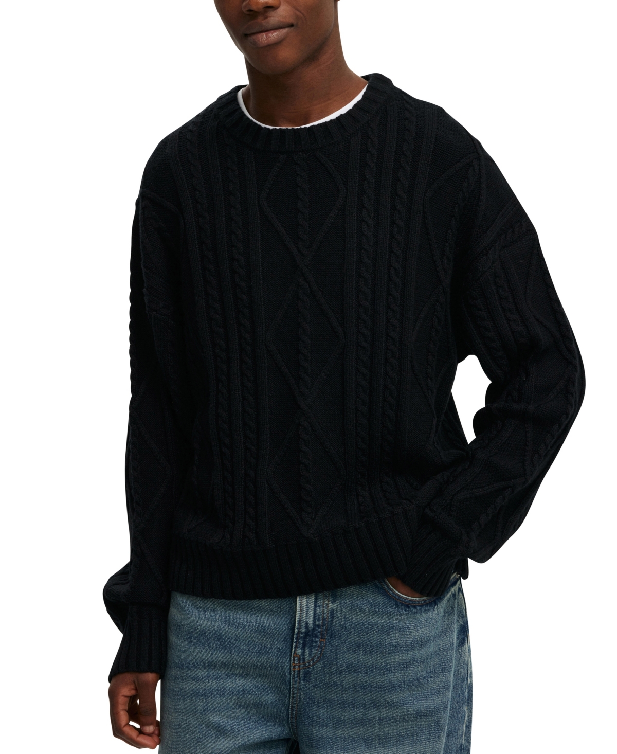 COTTON ON MEN'S CABLE KNIT CREW SWEATER 