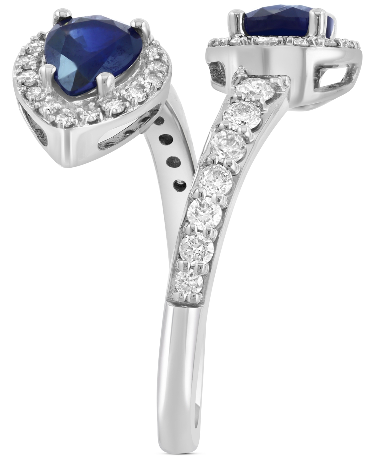 EFFY COLLECTION EFFY BLUE SAPPHIRE (1-3/8 CT. T.W.) & DIAMOND (1/2 CT. T.W.) PEAR-SHAPE HALO BYPASS RING IN 14K WHIT 