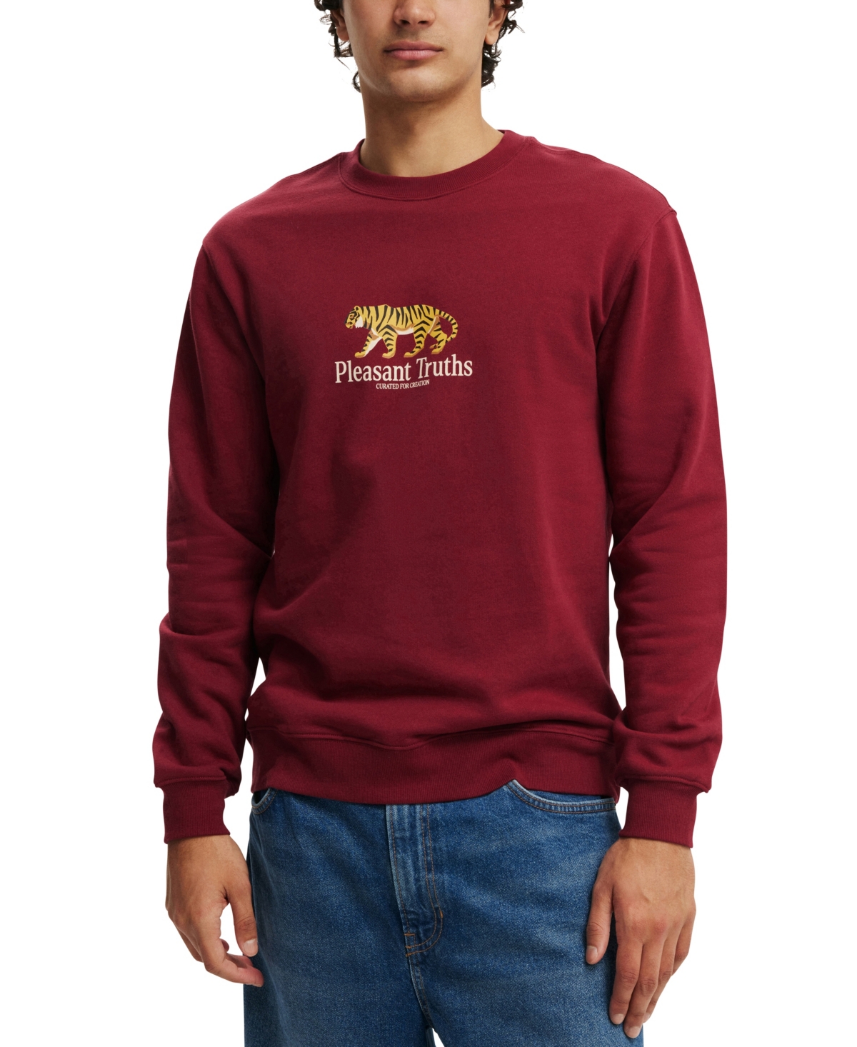 Shop Cotton On Men's Graphic Crew Fleece Sweatshirt In Crimson,plesant Truths