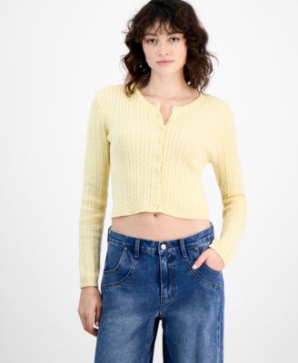 Juniors' Baby-Cable-Knit Cropped Cardigan