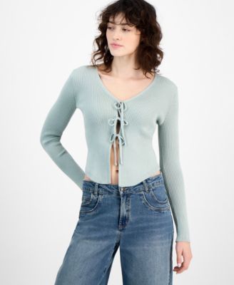 Juniors' Long-Sleeve Tie-Front Cardigan 