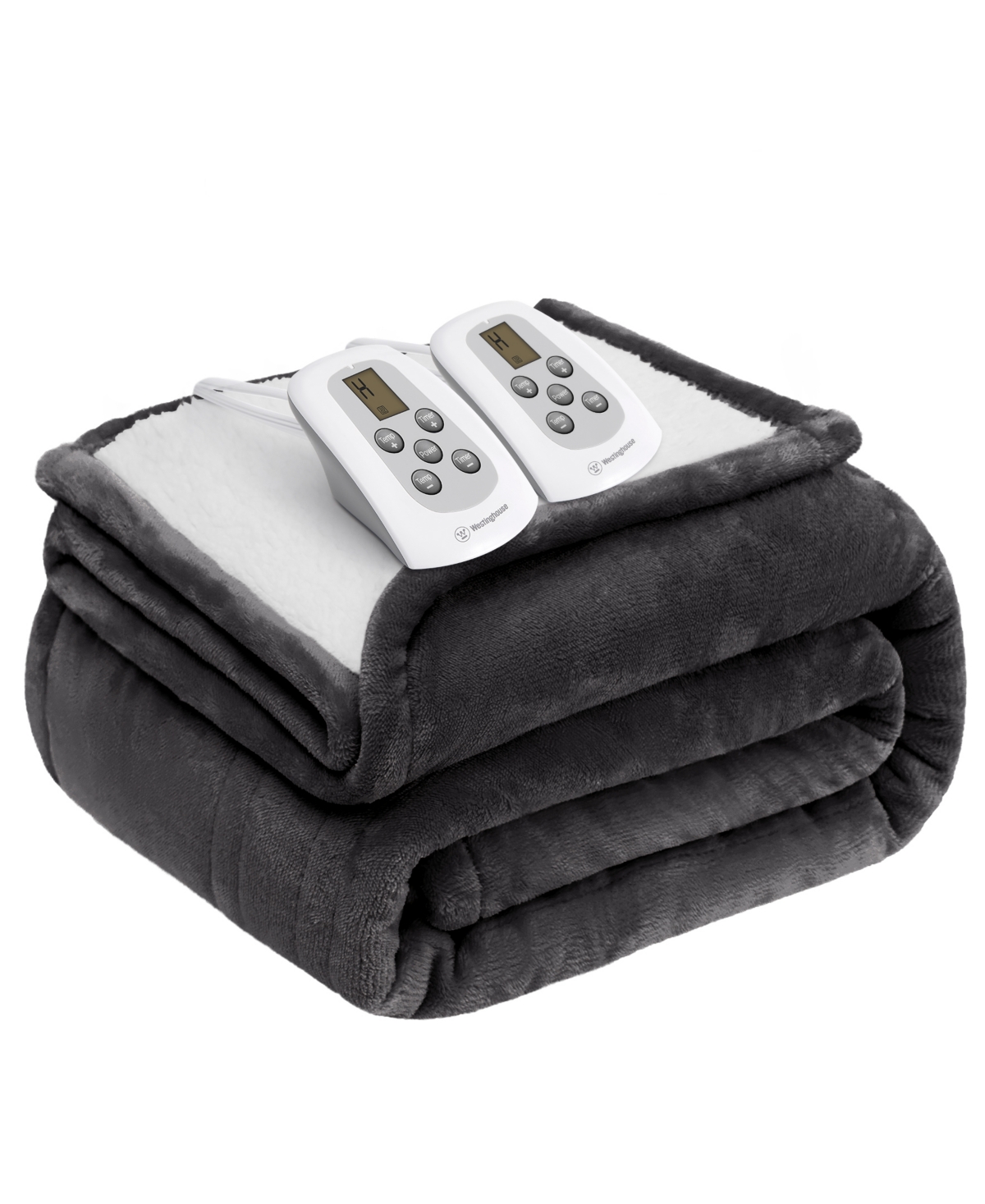Westinghouse Heated Flannel And Sherpa Blanket, King In Charcoal