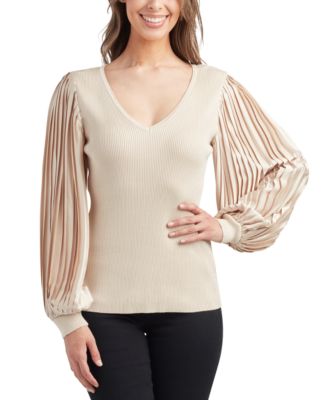 BCX - Juniors' V-Neck Rib-Knit Pleat-Sleeve Sweater