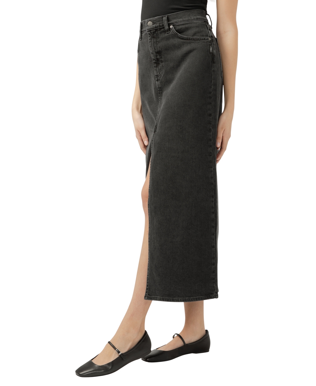 Silver Jeans Co. Women's Front-slit Maxi Jean Skirt In Black
