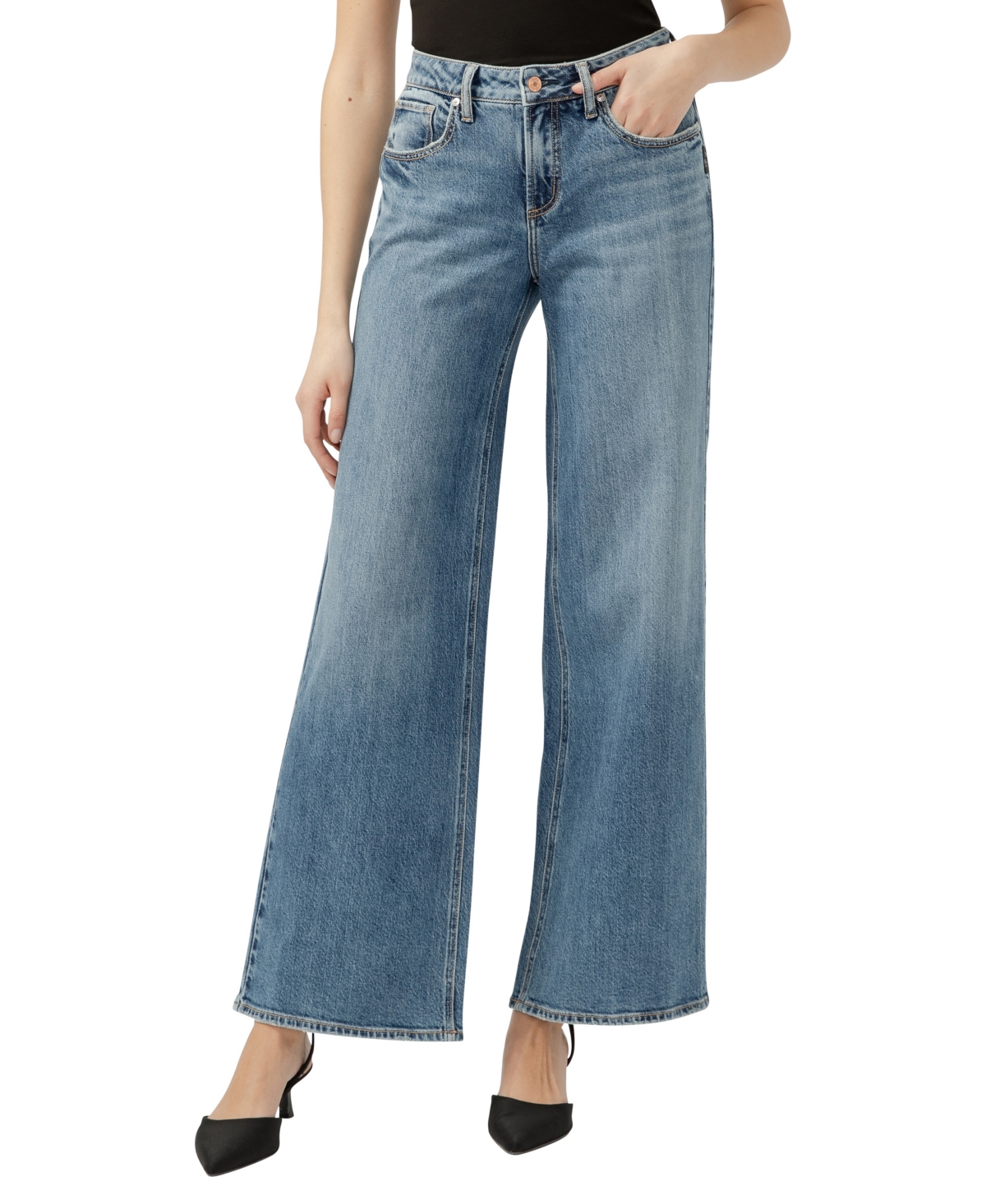 SILVER JEANS CO. WOMEN'S SUKI MID RISE CURVY FIT WIDE JEANS 