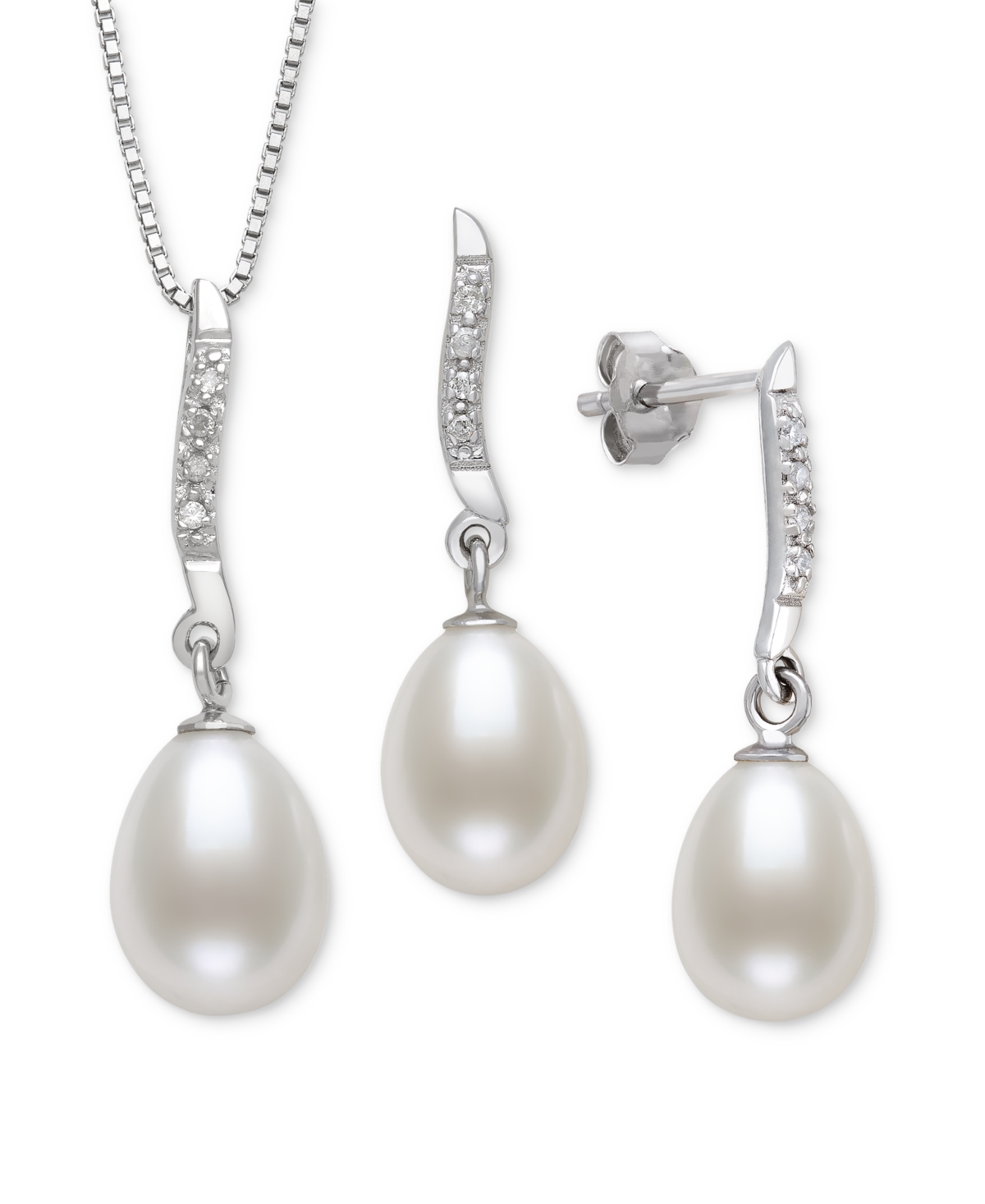 BELLE DE MER 2-PC. SET CULTURED FRESHWATER PEARL (7-8MM) & LAB CREATED WHITE SAPPHIRE (1/3 CT. T.W.) PENDANT NECK 