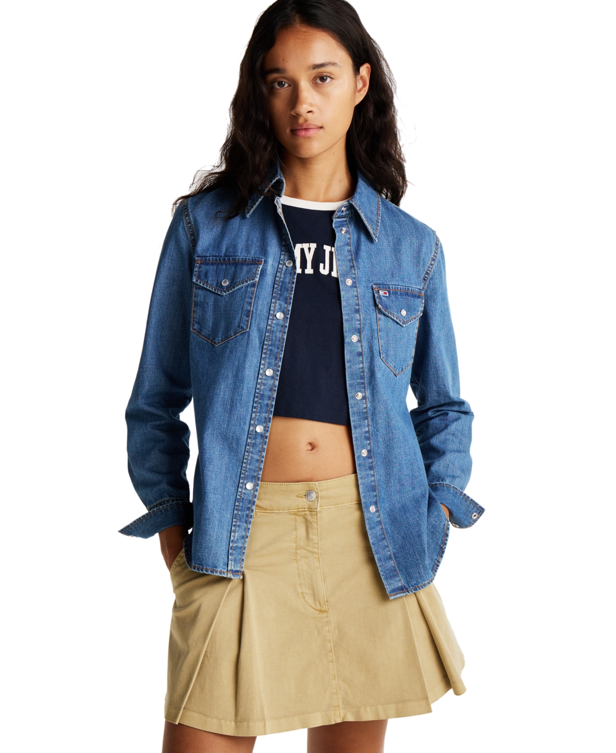 Tommy Jeans Women's Western Denim Shirt In Denim Medium