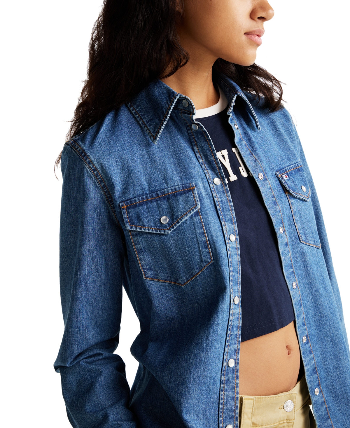 Tommy Jeans Women's Western Denim Shirt In Denim Medium