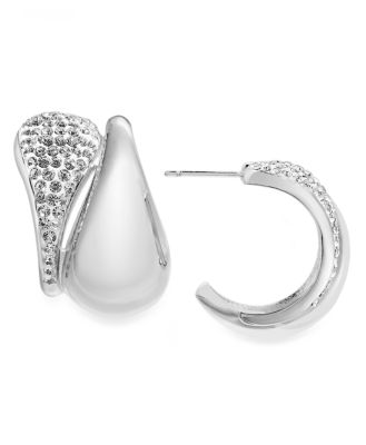 Crystal Double Teardrop C Hoop Earring