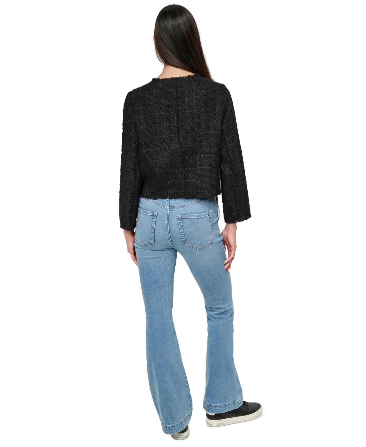 DKNY JEANS WOMEN'S FRAYED CROPPED LONG-SLEEVE JACKET 