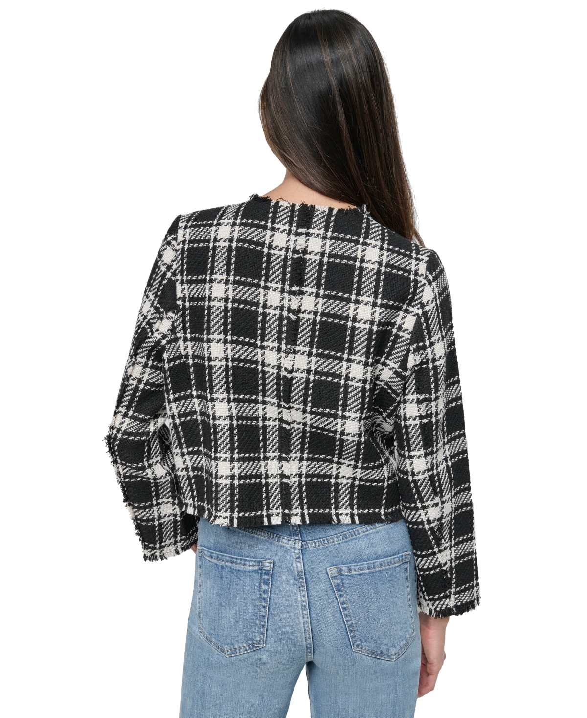 DKNY JEANS WOMEN'S FRAYED CROPPED LONG-SLEEVE JACKET 