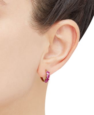 3-Pc. Set Lab Created Pink Sapphire (6 ct. t.w.) & Lab Created White Sapphire (1/2 ct. t.w.) Heart Stud & Small Hoop Earrings 14k Gold-Plated Sterling Silver