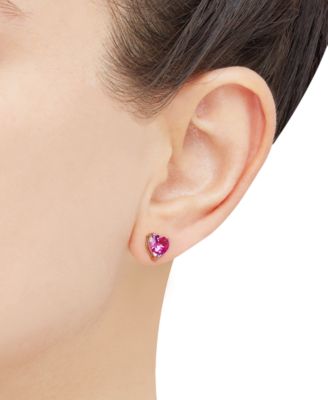 3-Pc. Set Lab Created Pink Sapphire (6 ct. t.w.) & Lab Created White Sapphire (1/2 ct. t.w.) Heart Stud & Small Hoop Earrings 14k Gold-Plated Sterling Silver