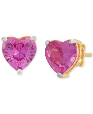 3-Pc. Set Lab Created Pink Sapphire (6 ct. t.w.) & Lab Created White Sapphire (1/2 ct. t.w.) Heart Stud & Small Hoop Earrings 14k Gold-Plated Sterling Silver