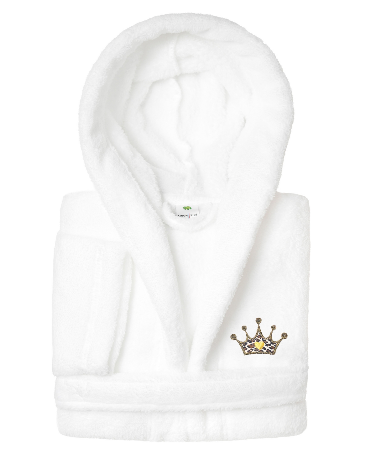 Linum Home Kids Cheetah Crown Super Plush Double Brushed Hooded Bathrobe In White
