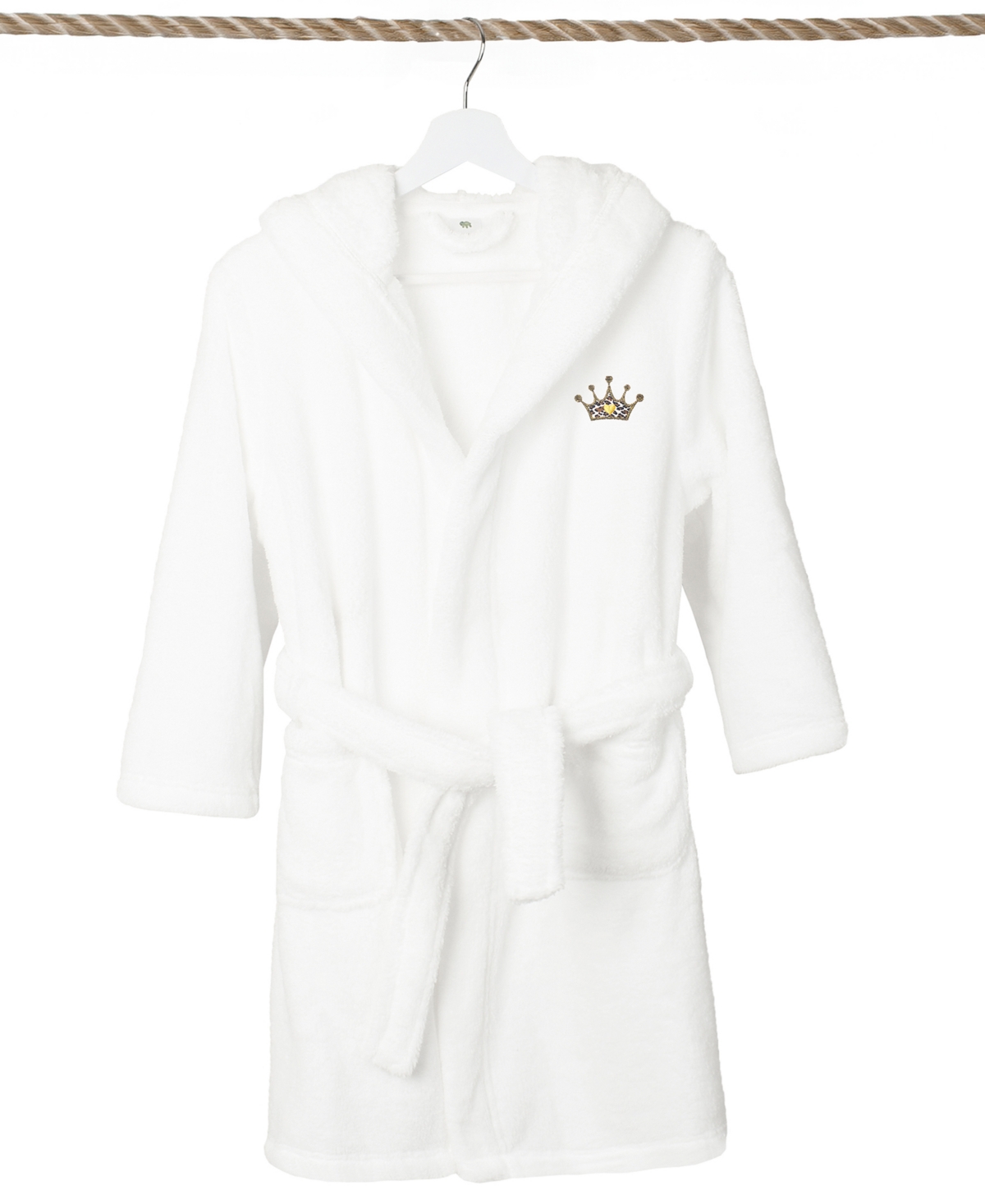 Linum Home Kids Cheetah Crown Super Plush Double Brushed Hooded Bathrobe In White