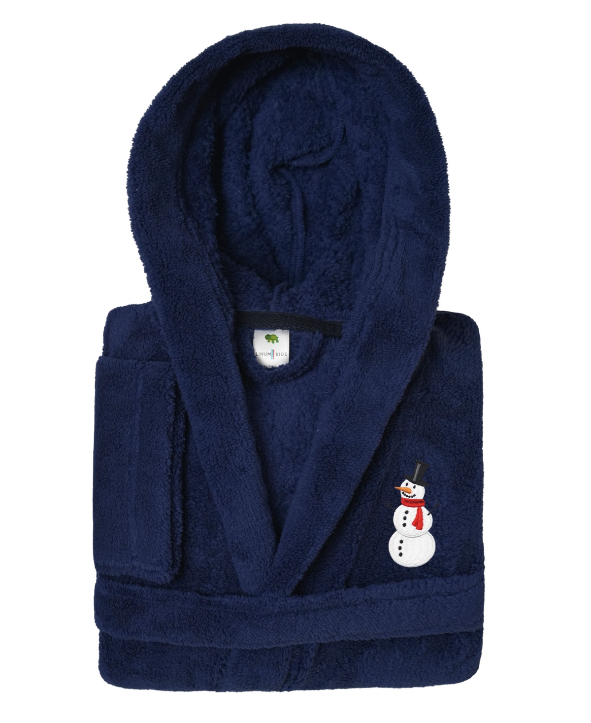 Linum Home Kids Snowman Super Plush Double Brushed Hooded Bathrobe In Navy