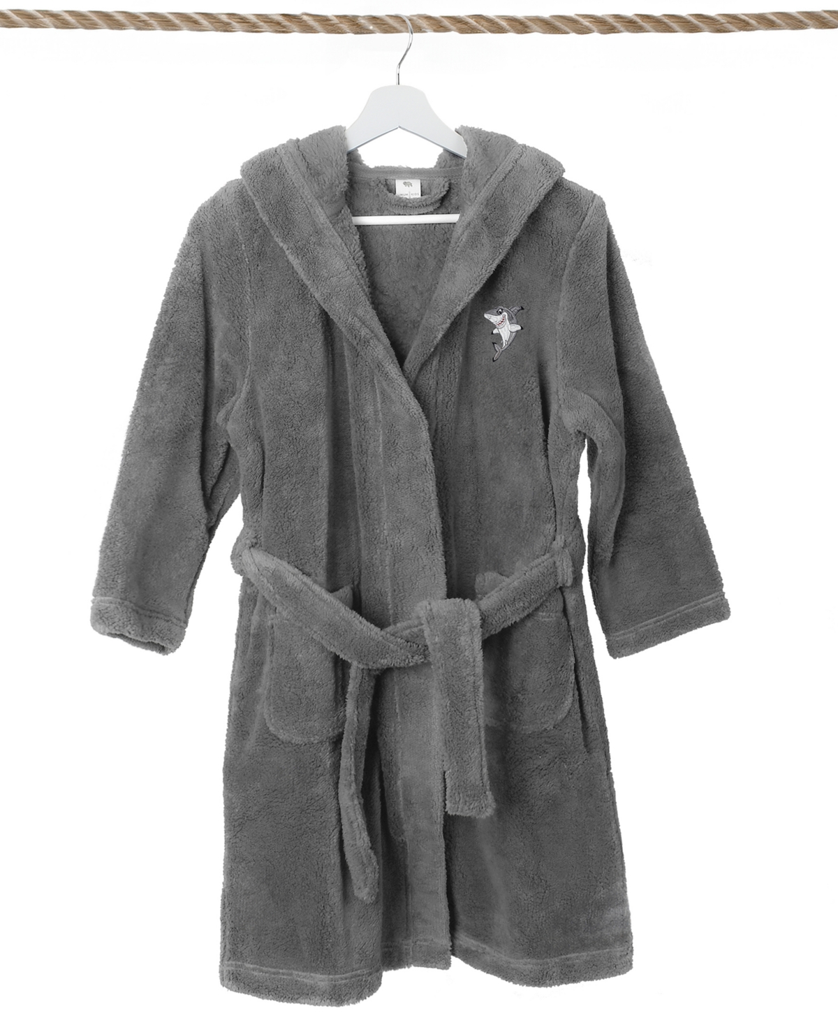 Linum Home Kids Shark Super Plush Double Brushed Hooded Bathrobe In Grey