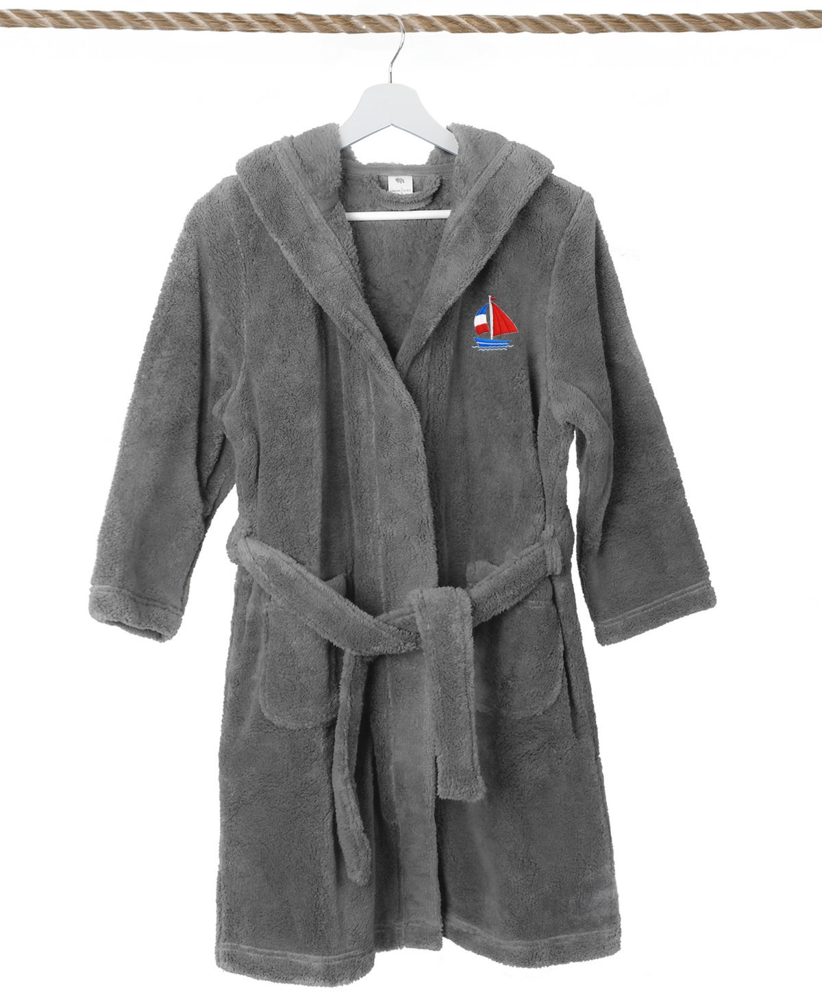 Linum Home Boat Kids Super Plush Double Brushed Hooded Bathrobe In Grey