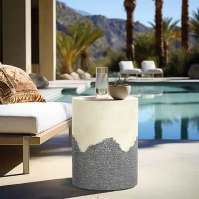 Gray and White Cement Round Outdoor Side Table