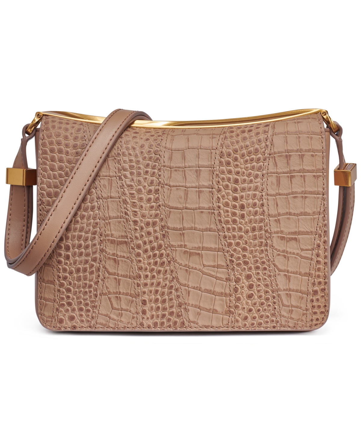 Donna Karan Jericho Croco Wave Flap Shoulder With Sculpted Hardware In Toasted Almond