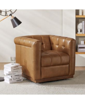1 Count Gabriel Mid-Certury Modern Genuine Leather Swivel Club Chair