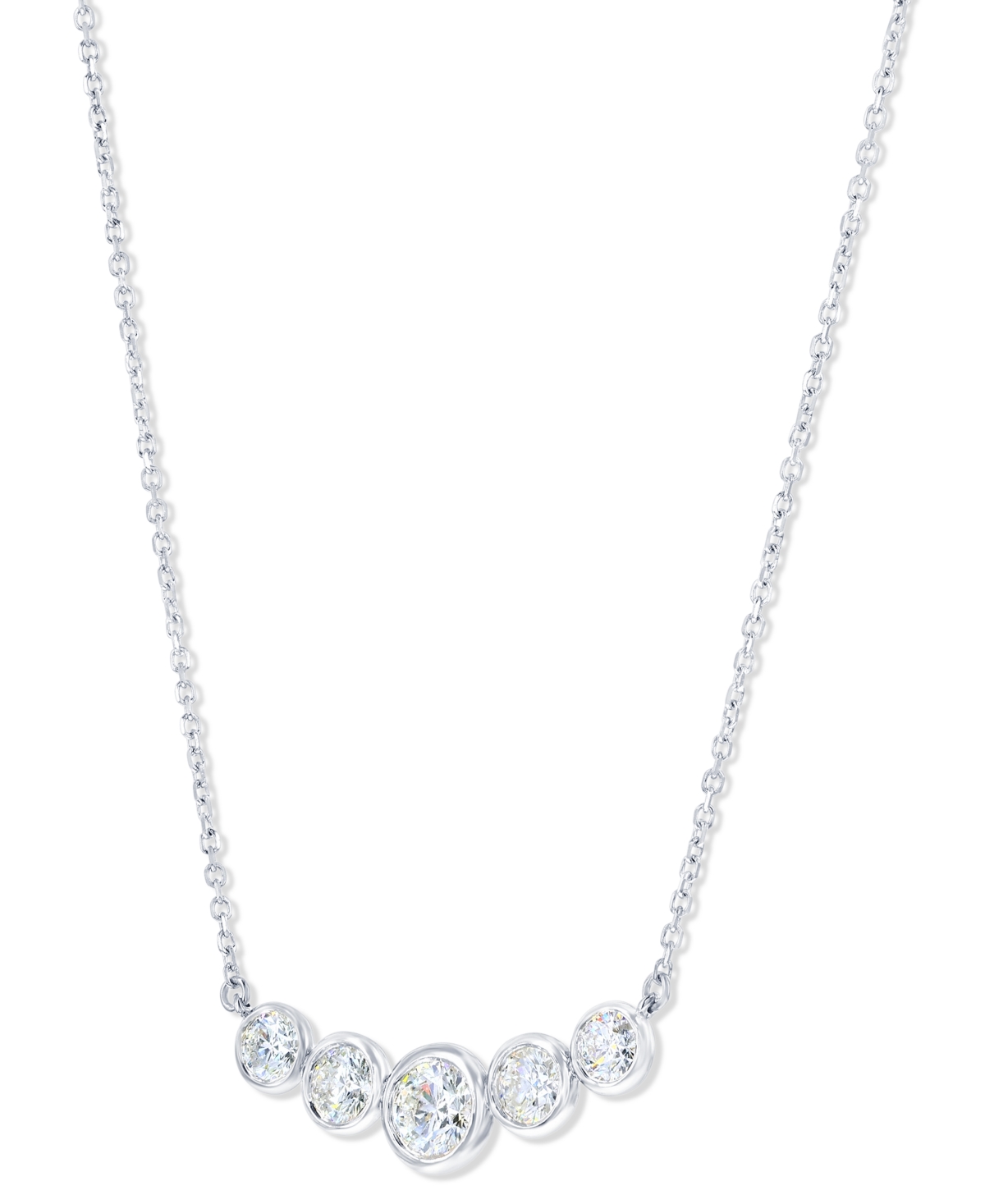 Macy's Diamond Bezel Graduated Bar Necklace (1-1/5 Ct. T.w.) In 14k White Or Yellow Gold, 16" + 2" Extender In White Gold