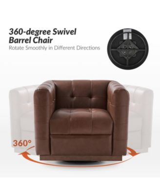 1 Count Gabriel Mid-Certury Modern Genuine Leather Swivel Club Chair