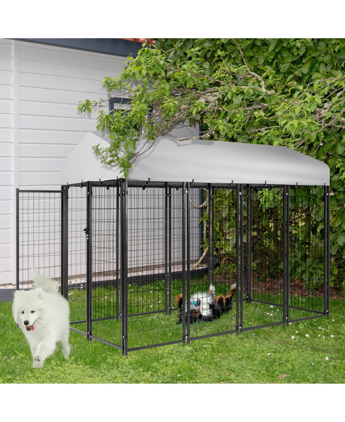 Slickblue Heavy-Duty Welded Wire Steel Dog Playpen Fence with Uv-Resistant Waterproof Cover for Outdoor Use