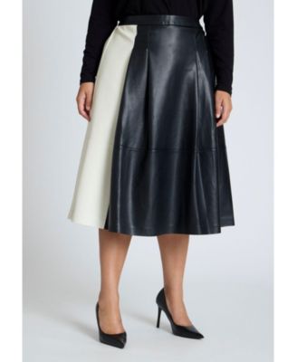 Women's Plus Size Colorblocked Faux Leather Full Midi Skirt