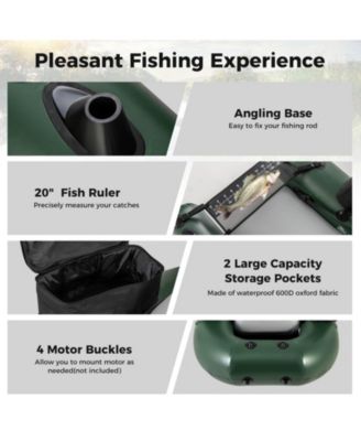 Inflatable Fishing Float Tube with Fish Ruler Angling Base 2 Storage Pockets Pump