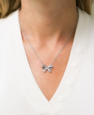 Diamond Bow 17" Pendant Necklace (1/10 ct. t.w.) in Sterling Silver