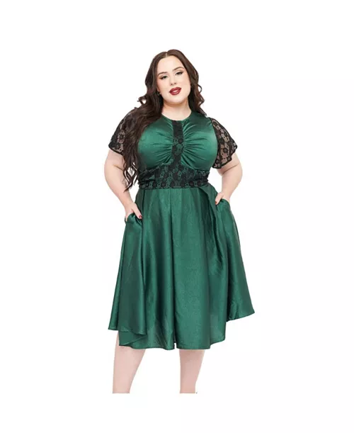plus size 1940s pleated bodice swing dress