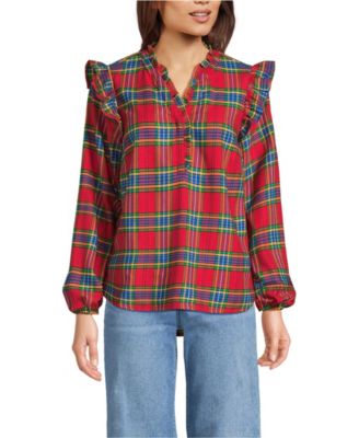 Women's Ruffle Front Flannel Popover Blouse