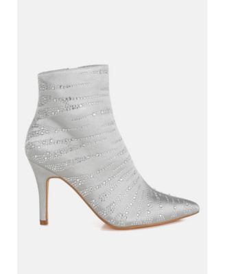 Womens Toget Satin Rhinestone Ankle Party Boots