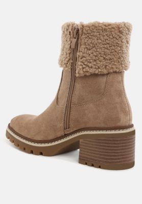 Womens Woolly Faux Fur & Embroidery Detail Boots