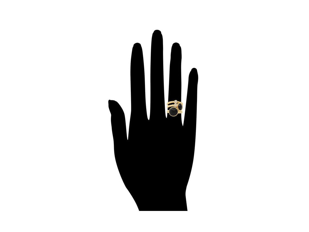Rivka Friedman Hammered Satin Finish Faceted Black Onyx and Cubic Zirconia Stacked Ring - Gold with black onyx