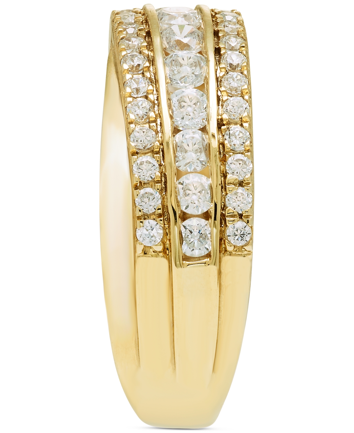 Macy's Diamond Triple Row Diagonal Band (1 Ct. T.w.) In 10k White Or Yellow Gold In Yellow Gold