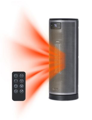 Ceramic Oscillating Tower Heater with Remote Control, Space Heater with Digital LED Display, Black