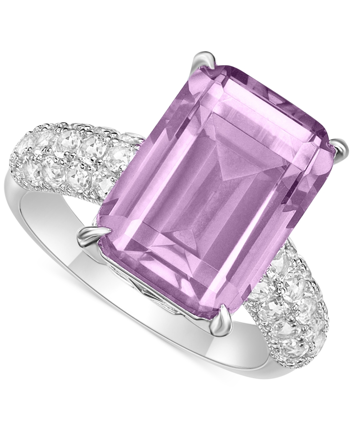 Macy's Amethyst (8 Ct. T.w.) & White Topaz (1/3 Ct. T.w.) Statement Ring In Rose Gold-plated Sterling Silve In Pink Amethyst