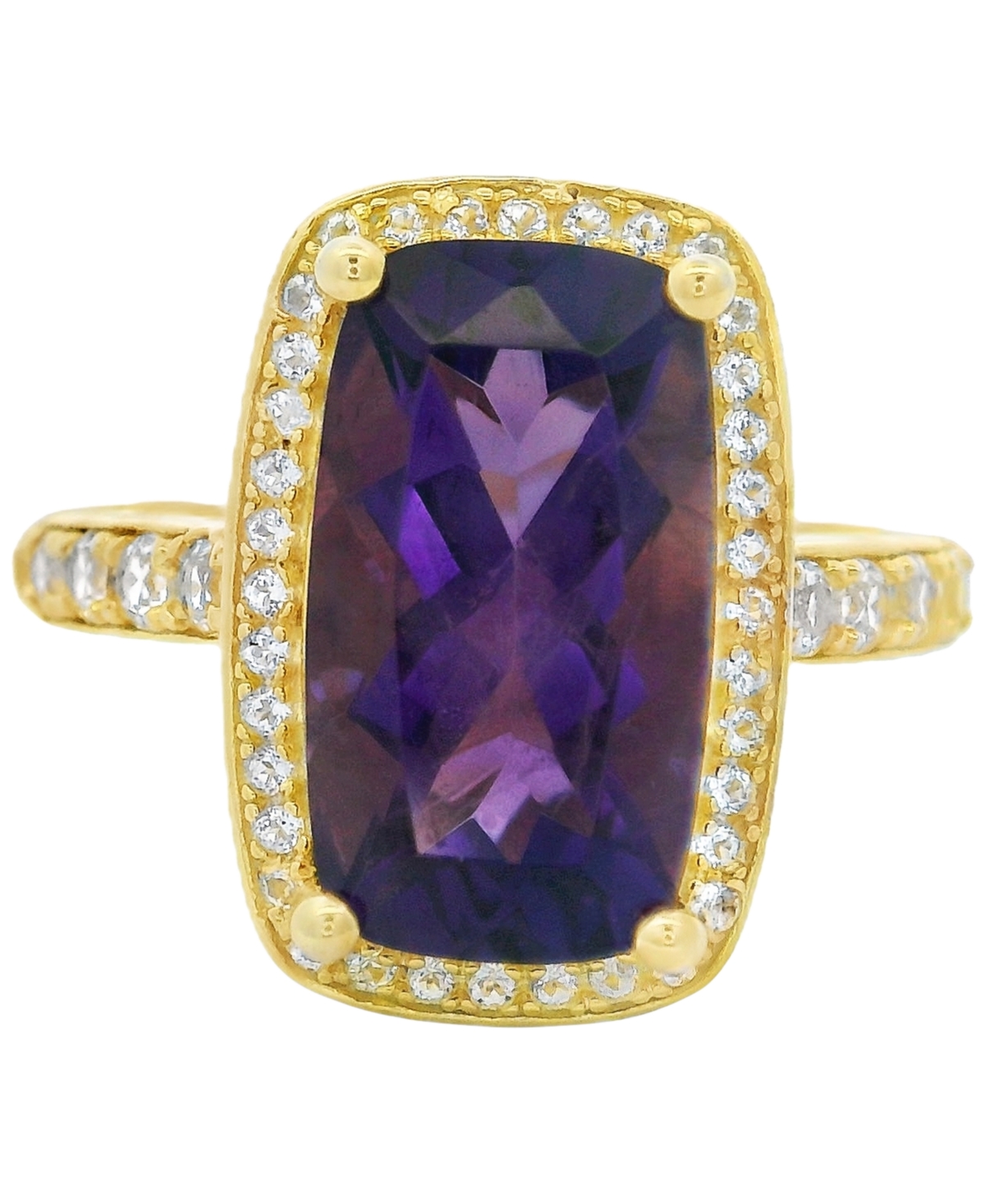 Macy's Amethyst (6 Ct. T.w.) & White Topaz (1/3 Ct. T.w.) Cushion Halo Statement Ring In Gold-plated Sterli In Amethyst